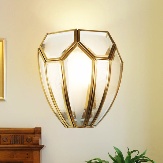 Gold Finish Geometric Wall Lamp Traditional Metal and Hand Blown Glass 1 Bulb Wall Light Sconce Clearhalo 'Wall Lamps & Sconces' 'Wall Lights' Lighting' 333599