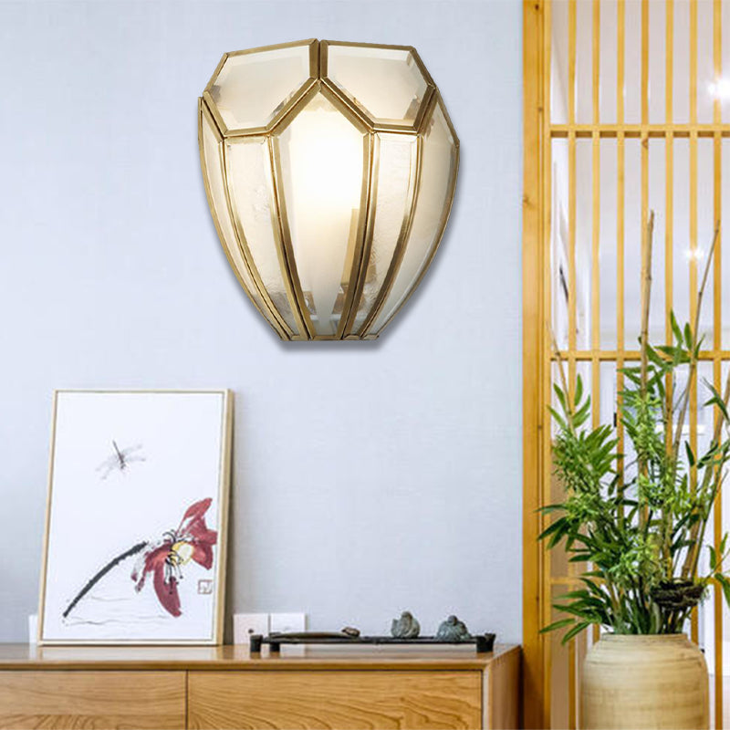 Gold Finish Geometric Wall Lamp Traditional Metal and Hand Blown Glass 1 Bulb Wall Light Sconce Clearhalo 'Wall Lamps & Sconces' 'Wall Lights' Lighting' 333600