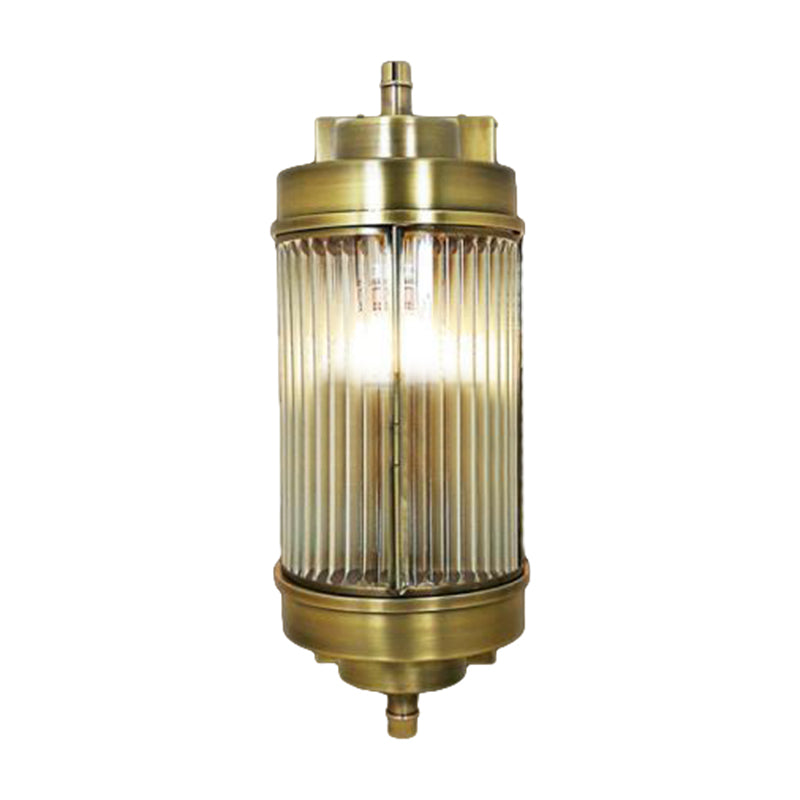 16"/23.5" H Ribbed Glass Golden Wall Mount Lamp Cylinder 1 Head Colonial Sconce Lighting Clearhalo 'Wall Lamps & Sconces' 'Wall Lights' Lighting' 333612