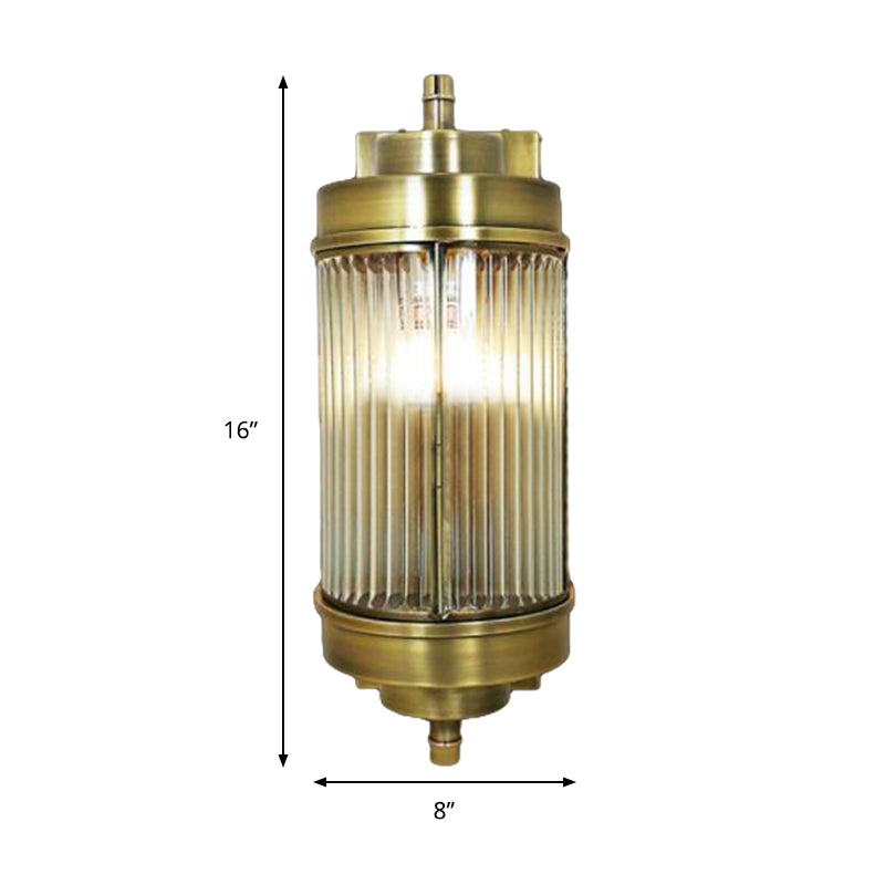 16"/23.5" H Ribbed Glass Golden Wall Mount Lamp Cylinder 1 Head Colonial Sconce Lighting Clearhalo 'Wall Lamps & Sconces' 'Wall Lights' Lighting' 333613