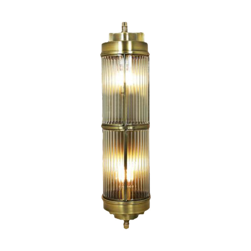 16"/23.5" H Ribbed Glass Golden Wall Mount Lamp Cylinder 1 Head Colonial Sconce Lighting Clearhalo 'Wall Lamps & Sconces' 'Wall Lights' Lighting' 333616