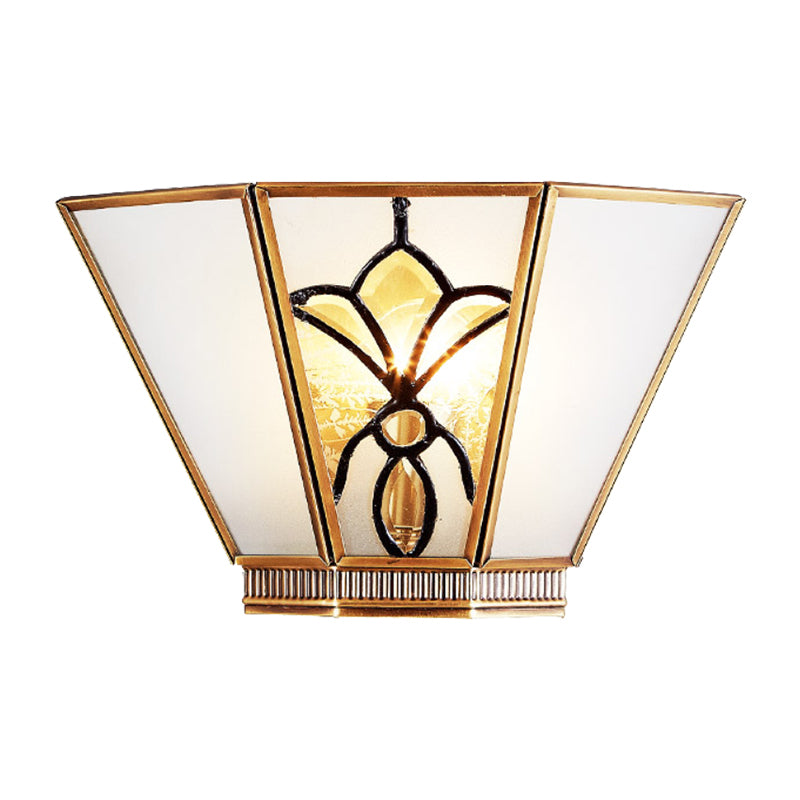 Single Light Trapezoid Sconce Lamp Colonial Opaline Glass Gold Finish Wall Light Clearhalo 'Wall Lamps & Sconces' 'Wall Lights' Lighting' 333626