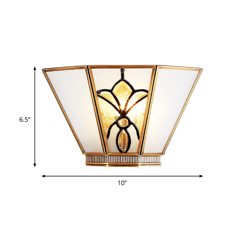 Single Light Trapezoid Sconce Lamp Colonial Opaline Glass Gold Finish Wall Light Clearhalo 'Wall Lamps & Sconces' 'Wall Lights' Lighting' 333627