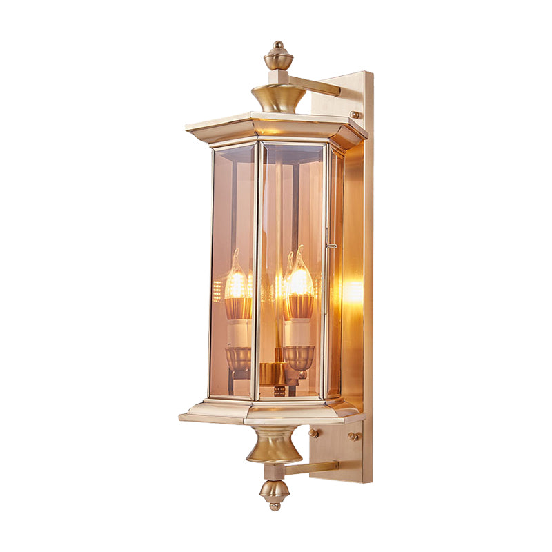 Faceted Ribbed/Panel Clear/Tan Glass Wall Lantern Vintage 1 Bulb Armed Sconce Light Fixture Clearhalo 'Wall Lamps & Sconces' 'Wall Lights' Lighting' 333636