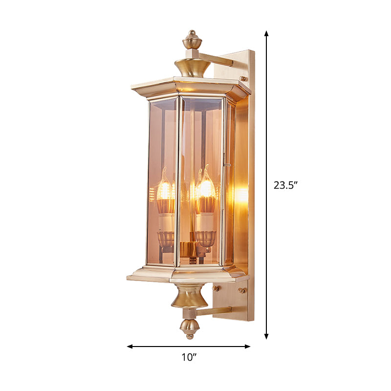 Faceted Ribbed/Panel Clear/Tan Glass Wall Lantern Vintage 1 Bulb Armed Sconce Light Fixture Clearhalo 'Wall Lamps & Sconces' 'Wall Lights' Lighting' 333637