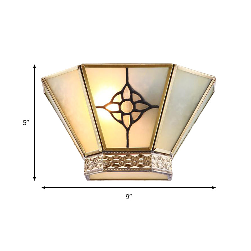 1 Light Wall Sconce Conical White Frosted Glass Retro Wall Mount Lighting with Gold Twisting Pattern Clearhalo 'Wall Lamps & Sconces' 'Wall Lights' Lighting' 333642