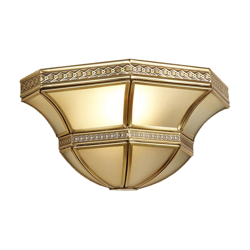 Flared Wall Mount Light Traditional Opal Glass 1 Light Gold Finish Flush Wall Sconce Clearhalo 'Wall Lamps & Sconces' 'Wall Lights' Lighting' 333646