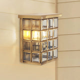 Colonial Grid Flush Wall Sconce 2-Light Clear Glass Outdoor Wall Mount Light in Gold Clearhalo 'Wall Lamps & Sconces' 'Wall Lights' Lighting' 333658