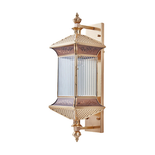 Gold Finish Lantern Sconce Light Classic Frosted Glass 1-Light Wall Mount Lighting Clearhalo 'Wall Lamps & Sconces' 'Wall Lights' Lighting' 333666