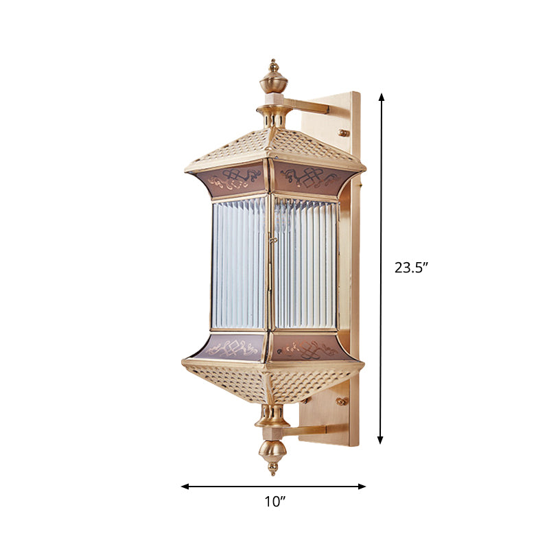 Gold Finish Lantern Sconce Light Classic Frosted Glass 1-Light Wall Mount Lighting Clearhalo 'Wall Lamps & Sconces' 'Wall Lights' Lighting' 333667