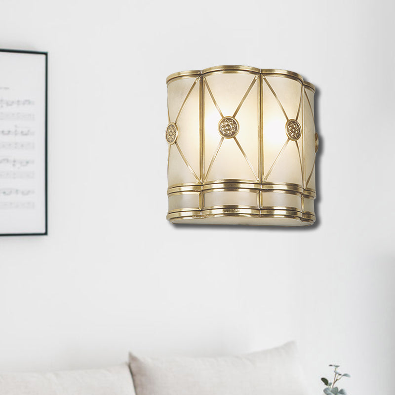 Gold Tapered/Cylinder Wall Mounted Lamp 7.5"/10" H Vintage Frosted Glass 1 Bulb Flush Sconce Light Gold 7.5" Clearhalo 'Wall Lamps & Sconces' 'Wall Lights' Lighting' 333668