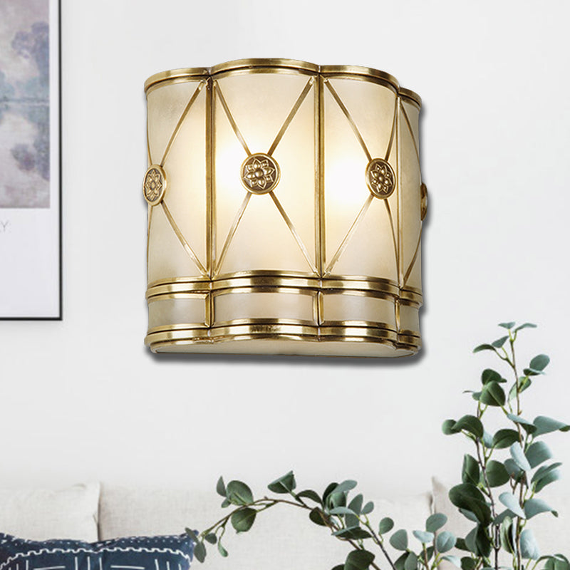 Gold Tapered/Cylinder Wall Mounted Lamp 7.5"/10" H Vintage Frosted Glass 1 Bulb Flush Sconce Light Clearhalo 'Wall Lamps & Sconces' 'Wall Lights' Lighting' 333669