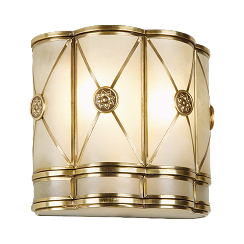 Gold Tapered/Cylinder Wall Mounted Lamp 7.5"/10" H Vintage Frosted Glass 1 Bulb Flush Sconce Light Clearhalo 'Wall Lamps & Sconces' 'Wall Lights' Lighting' 333671