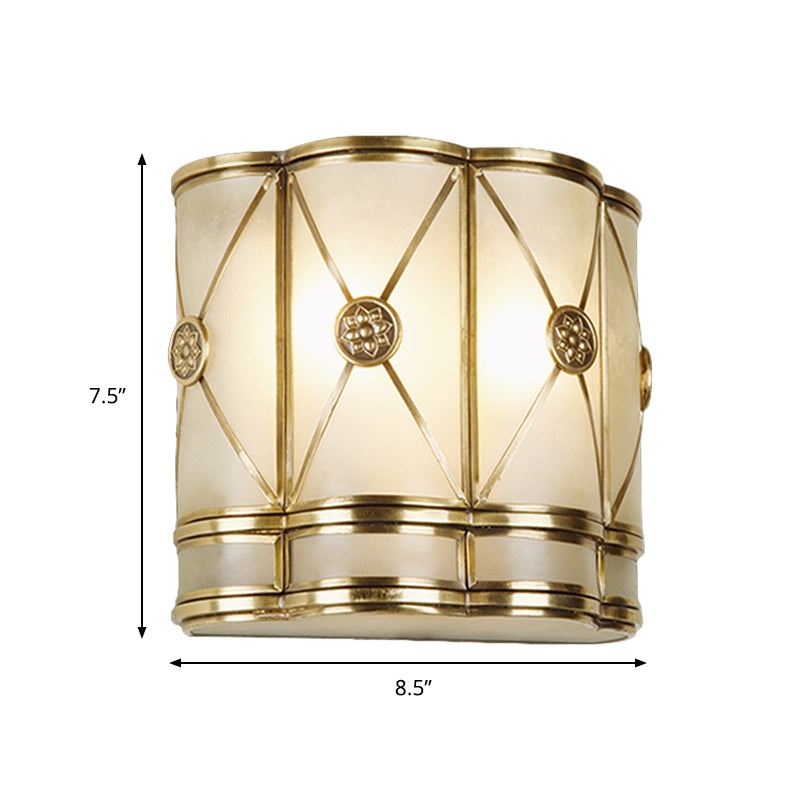 Gold Tapered/Cylinder Wall Mounted Lamp 7.5"/10" H Vintage Frosted Glass 1 Bulb Flush Sconce Light Clearhalo 'Wall Lamps & Sconces' 'Wall Lights' Lighting' 333672