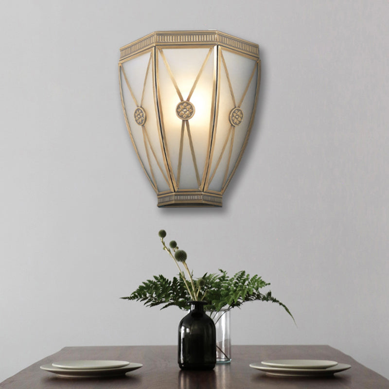 Gold Tapered/Cylinder Wall Mounted Lamp 7.5"/10" H Vintage Frosted Glass 1 Bulb Flush Sconce Light Gold 10" Clearhalo 'Wall Lamps & Sconces' 'Wall Lights' Lighting' 333673