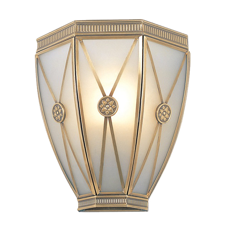 Gold Tapered/Cylinder Wall Mounted Lamp 7.5"/10" H Vintage Frosted Glass 1 Bulb Flush Sconce Light Clearhalo 'Wall Lamps & Sconces' 'Wall Lights' Lighting' 333675