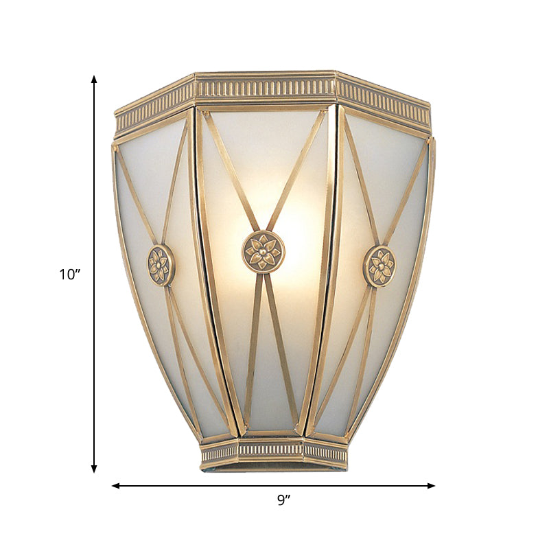 Gold Tapered/Cylinder Wall Mounted Lamp 7.5"/10" H Vintage Frosted Glass 1 Bulb Flush Sconce Light Clearhalo 'Wall Lamps & Sconces' 'Wall Lights' Lighting' 333676