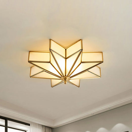 Brass Star Flush Mount Fixture Classic Beveled Frosted Glass 4-Light Living Room Flush Ceiling Light Brass Clearhalo 'Ceiling Lights' 'Close To Ceiling Lights' 'Close to ceiling' 'Flush mount' Lighting' 333683