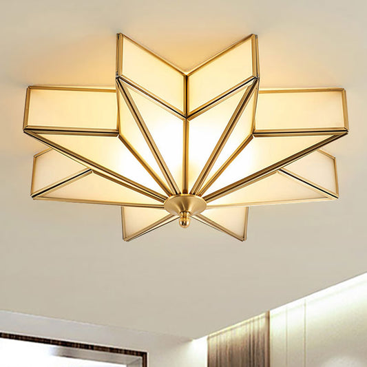 Brass Star Flush Mount Fixture Classic Beveled Frosted Glass 4-Light Living Room Flush Ceiling Light Clearhalo 'Ceiling Lights' 'Close To Ceiling Lights' 'Close to ceiling' 'Flush mount' Lighting' 333684