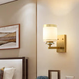 Single Cylinder Wall Light Sconce Traditional Opal Frosted Glass Wall Lamp in Gold with Swastika Element Clearhalo 'Wall Lamps & Sconces' 'Wall Lights' Lighting' 333690