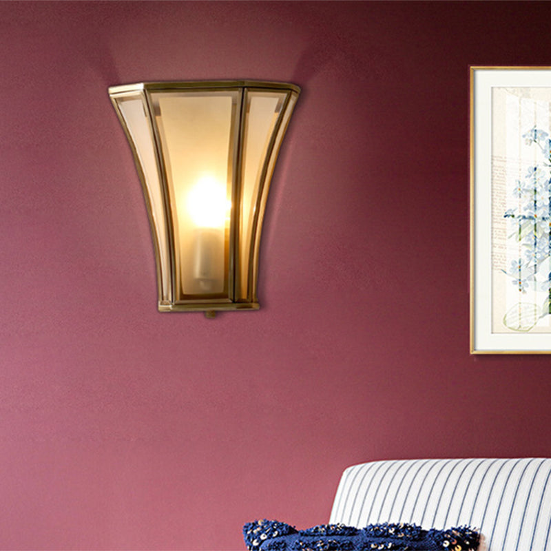 1 Head Flush Mount Wall Light Retro Beveled Frosted Opal Glass Wall Sconce in Gold Gold Clearhalo 'Wall Lamps & Sconces' 'Wall Lights' Lighting' 333694