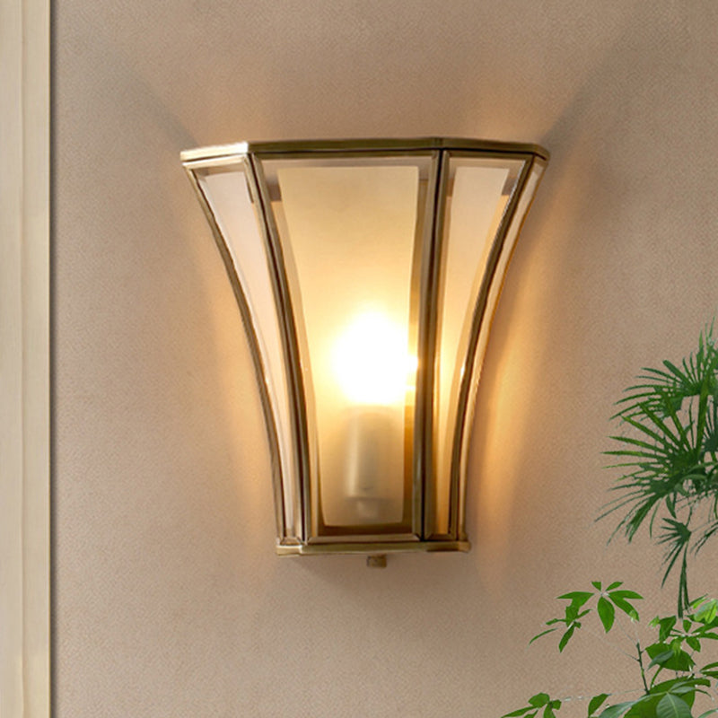 1 Head Flush Mount Wall Light Retro Beveled Frosted Opal Glass Wall Sconce in Gold Clearhalo 'Wall Lamps & Sconces' 'Wall Lights' Lighting' 333695