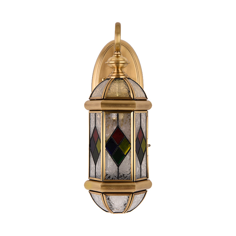 Gold Capsule Wall Mounted Light Classic Brass and Ripple Glass Single Light Wall Sconce Clearhalo 'Wall Lamps & Sconces' 'Wall Lights' Lighting' 333702