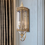 3 Bulbs Outdoor Wall Lantern Traditional Gold Finish Metallic Carved Sconce Light Clearhalo 'Wall Lamps & Sconces' 'Wall Lights' Lighting' 333710