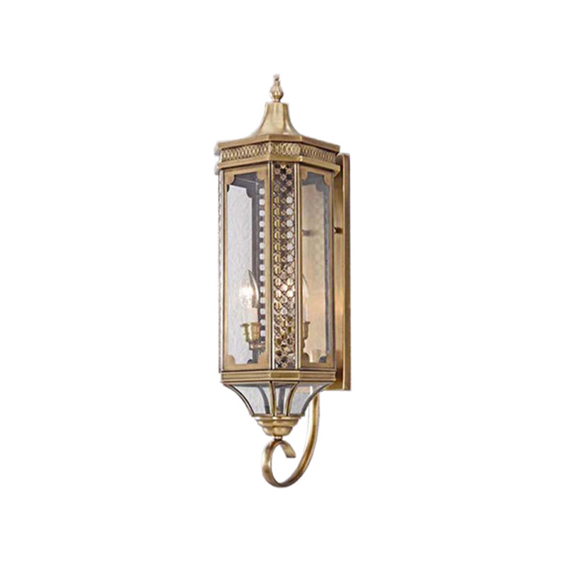 3 Bulbs Outdoor Wall Lantern Traditional Gold Finish Metallic Carved Sconce Light Clearhalo 'Wall Lamps & Sconces' 'Wall Lights' Lighting' 333712