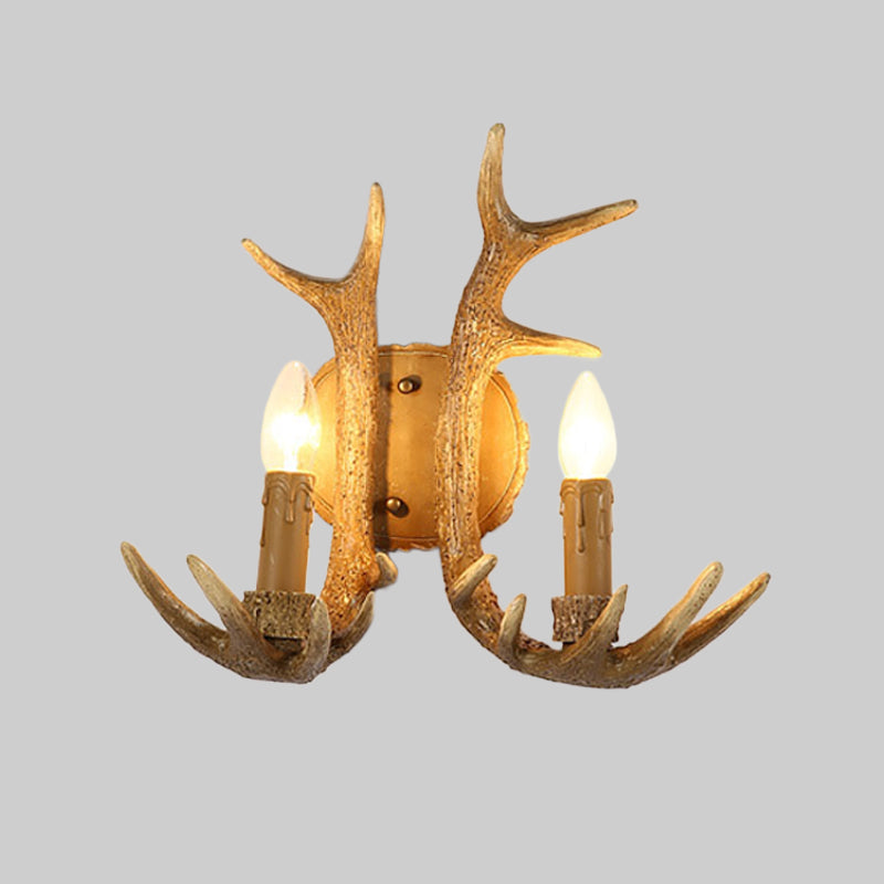 Candle Indoor Sconce Lamp Traditional Style Resin 2-Light Wood Wall Light Fixture Clearhalo 'Wall Lamps & Sconces' 'Wall Lights' Lighting' 335747