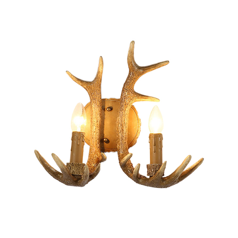 Candle Indoor Sconce Lamp Traditional Style Resin 2-Light Wood Wall Light Fixture Clearhalo 'Wall Lamps & Sconces' 'Wall Lights' Lighting' 335748