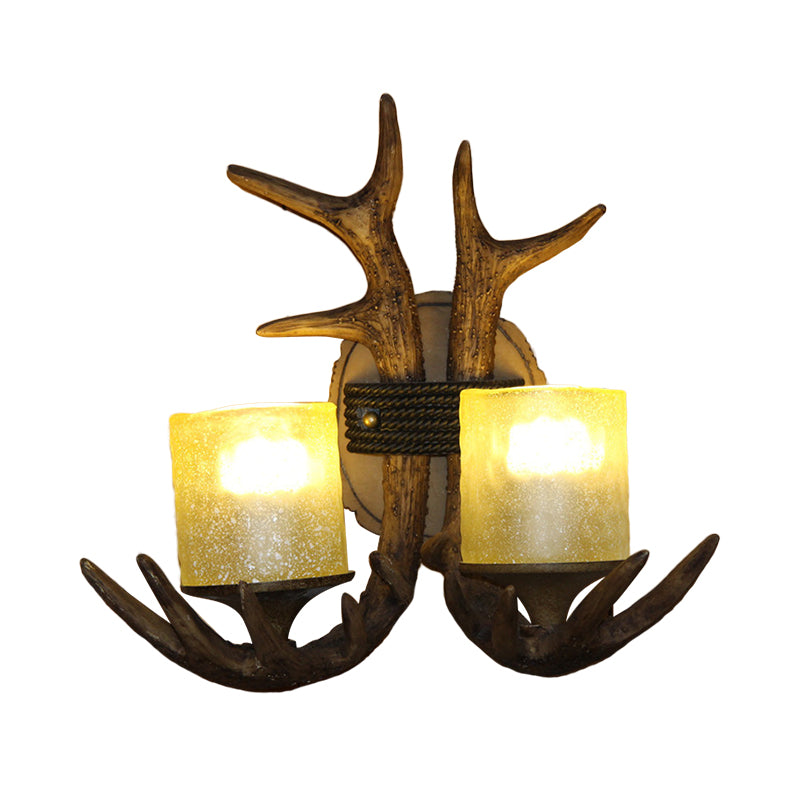 Resin Antler Sconce Lighting Traditional 2-Light Bedroom Wall Mounted Lamp in Wood Clearhalo 'Wall Lamps & Sconces' 'Wall Lights' Lighting' 335758