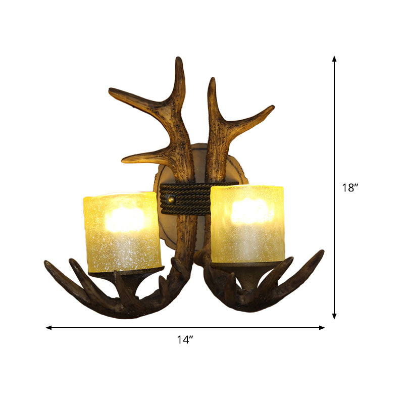 Resin Antler Sconce Lighting Traditional 2-Light Bedroom Wall Mounted Lamp in Wood Clearhalo 'Wall Lamps & Sconces' 'Wall Lights' Lighting' 335759