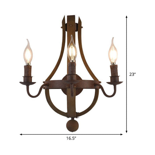 8"/11.5"/15" Wide Candle Metal Sconce Light Country 1/2/3 Lights Dining Room Wall Lighting Fixture in Rust Clearhalo 'Wall Lamps & Sconces' 'Wall Lights' Lighting' 335782