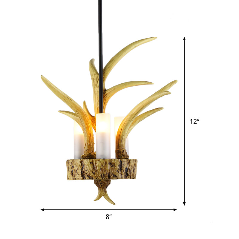 3 Lights Pendant Lighting Rustic Tube Resin Hanging Ceiling Light in Brown with Elk Design Clearhalo 'Ceiling Lights' 'Pendant Lights' 'Pendants' Lighting' 335787