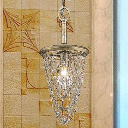 1 Light Round Pendant Lighting Traditional Brown Crystal Hanging Light Fixture for Corridor Clearhalo 'Ceiling Lights' 'Pendant Lights' 'Pendants' Lighting' 335789