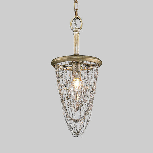 1 Light Round Pendant Lighting Traditional Brown Crystal Hanging Light Fixture for Corridor Clearhalo 'Ceiling Lights' 'Pendant Lights' 'Pendants' Lighting' 335790