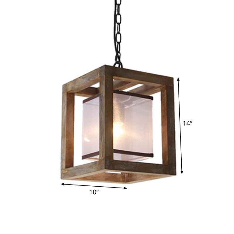 Square Living Room Hanging Light Kit Traditional Wood 1 Light Brown Pendant Lighting with Fabric Shade Clearhalo 'Ceiling Lights' 'Pendant Lights' 'Pendants' Lighting' 335797