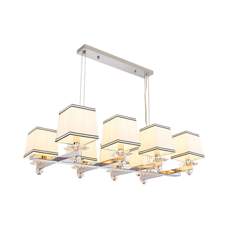 Fabric White Island Pendant Square 6/8 Lights Traditional Hanging Light Kit for Dining Room Clearhalo 'Ceiling Lights' 'Island Lights' Lighting' 335835