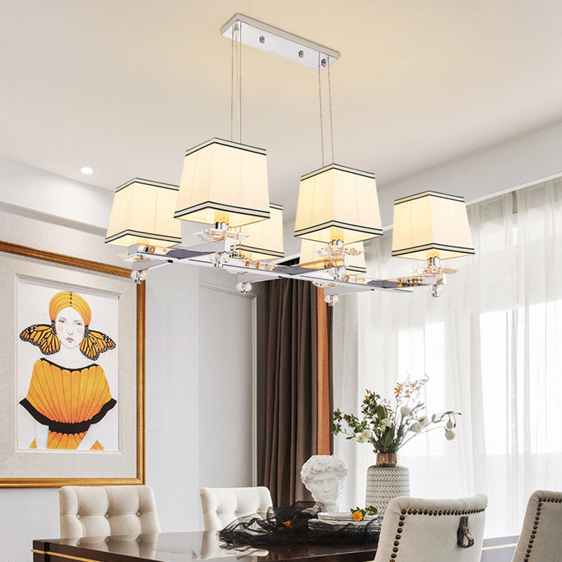 Fabric White Island Pendant Square 6/8 Lights Traditional Hanging Light Kit for Dining Room 6 White Clearhalo 'Ceiling Lights' 'Island Lights' Lighting' 335838