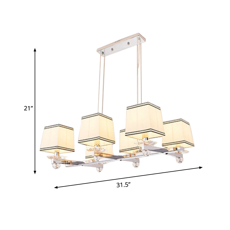 Fabric White Island Pendant Square 6/8 Lights Traditional Hanging Light Kit for Dining Room Clearhalo 'Ceiling Lights' 'Island Lights' Lighting' 335842