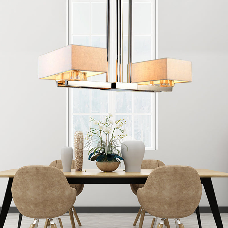 Fabric Chrome Hanging Pendant Light Rectangle 2/4/6 Bulbs Classic Island Lamp for Dining Room Clearhalo 'Ceiling Lights' 'Island Lights' Lighting' 335844