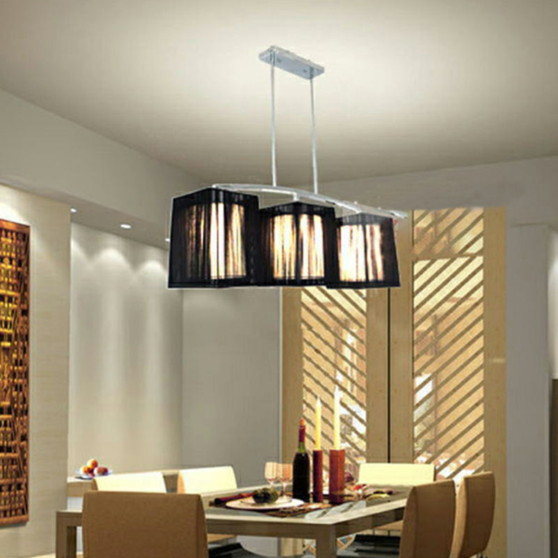 3 Lights Dining Room Island Lighting Traditional Black Hanging Lamp with Rectangle Fabric Shade Clearhalo 'Ceiling Lights' 'Island Lights' Lighting' 335853