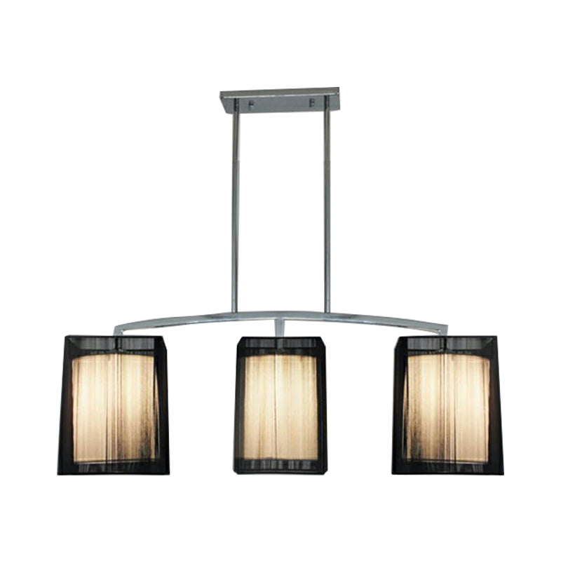 3 Lights Dining Room Island Lighting Traditional Black Hanging Lamp with Rectangle Fabric Shade Clearhalo 'Ceiling Lights' 'Island Lights' Lighting' 335855