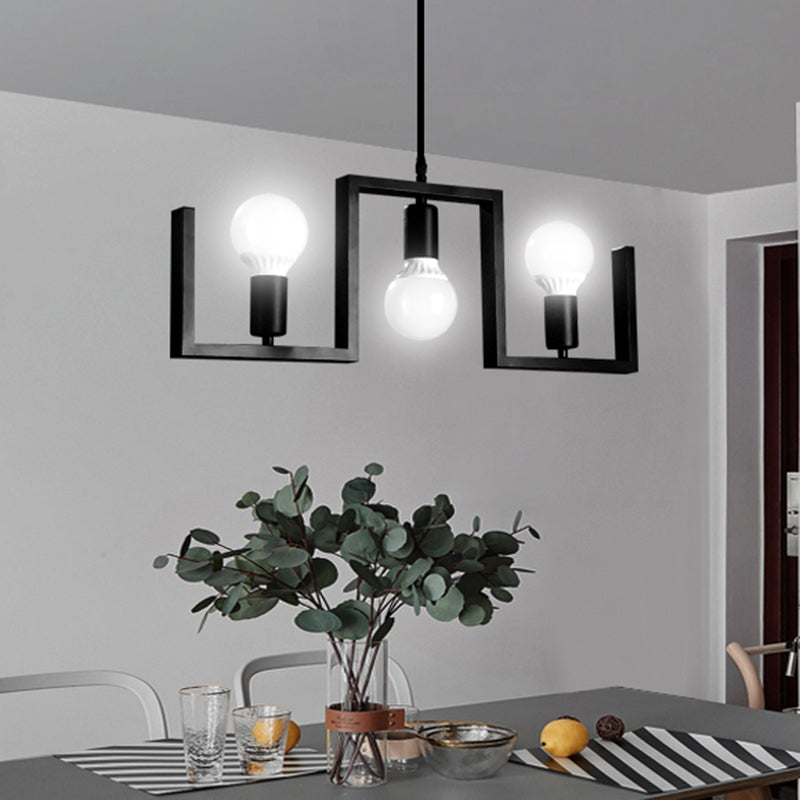 Classic Exposed Bulb Hanging Pendant Light 3 Lights Metal Island Lighting in Black Clearhalo 'Ceiling Lights' 'Island Lights' Lighting' 335859