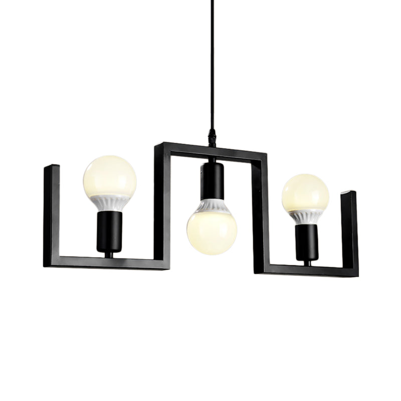 Classic Exposed Bulb Hanging Pendant Light 3 Lights Metal Island Lighting in Black Clearhalo 'Ceiling Lights' 'Island Lights' Lighting' 335860