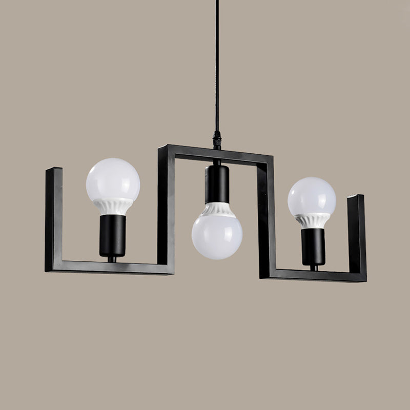 Classic Exposed Bulb Hanging Pendant Light 3 Lights Metal Island Lighting in Black Clearhalo 'Ceiling Lights' 'Island Lights' Lighting' 335861