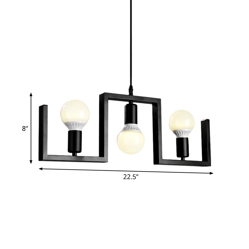 Classic Exposed Bulb Hanging Pendant Light 3 Lights Metal Island Lighting in Black Clearhalo 'Ceiling Lights' 'Island Lights' Lighting' 335862