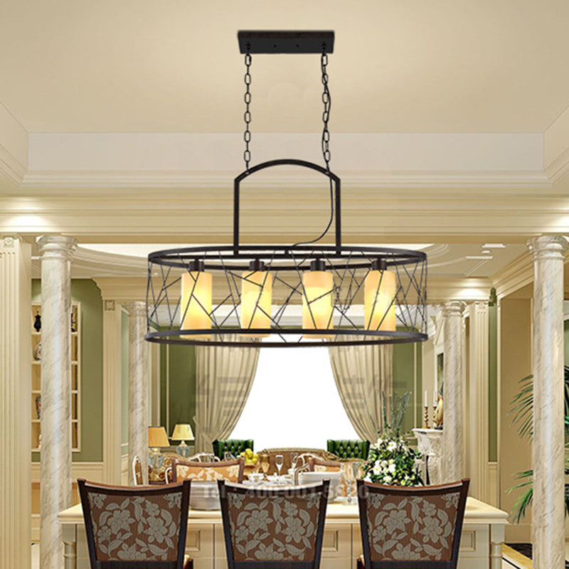 4 Lights Island Lamp Classic Rectangle Metal Hanging Ceiling Light in Black for Dining Room Clearhalo 'Ceiling Lights' 'Island Lights' Lighting' 335869