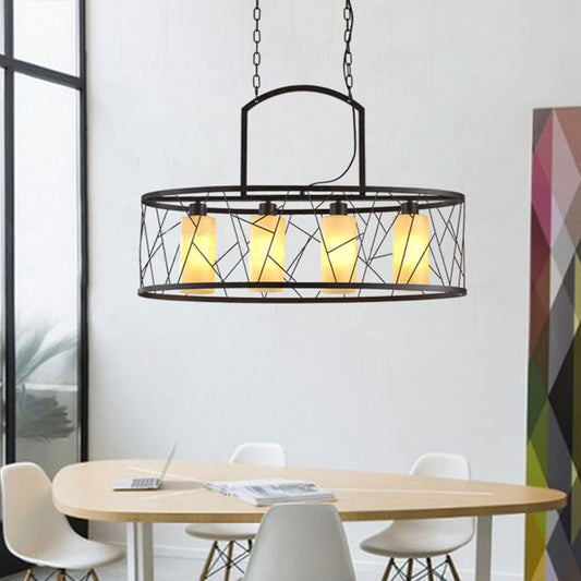 4 Lights Island Lamp Classic Rectangle Metal Hanging Ceiling Light in Black for Dining Room Black Clearhalo 'Ceiling Lights' 'Island Lights' Lighting' 335870